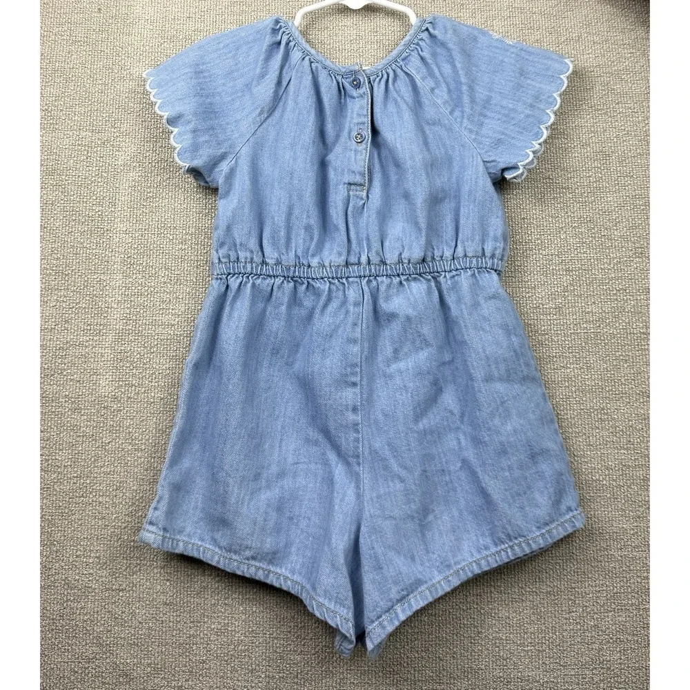 Old Navy Girls Chambray Romper Embroidered Flutter Sleeve 5T Blue